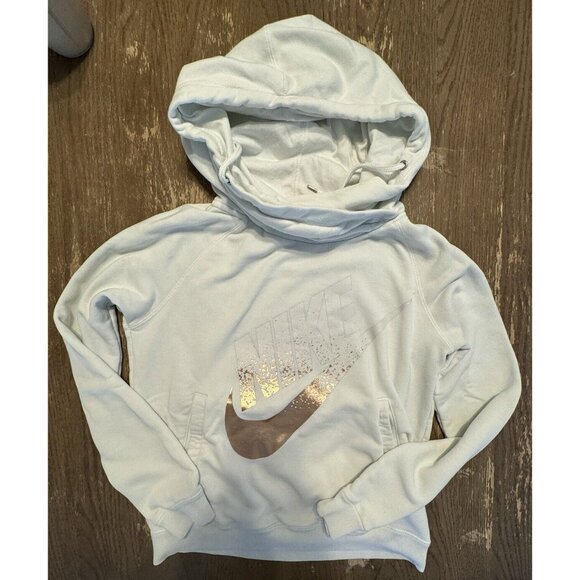 Nike womens White Rose Gold Cowl Neck Running Hoodie Sweatshirt Size Medium - Picture 12 of 12